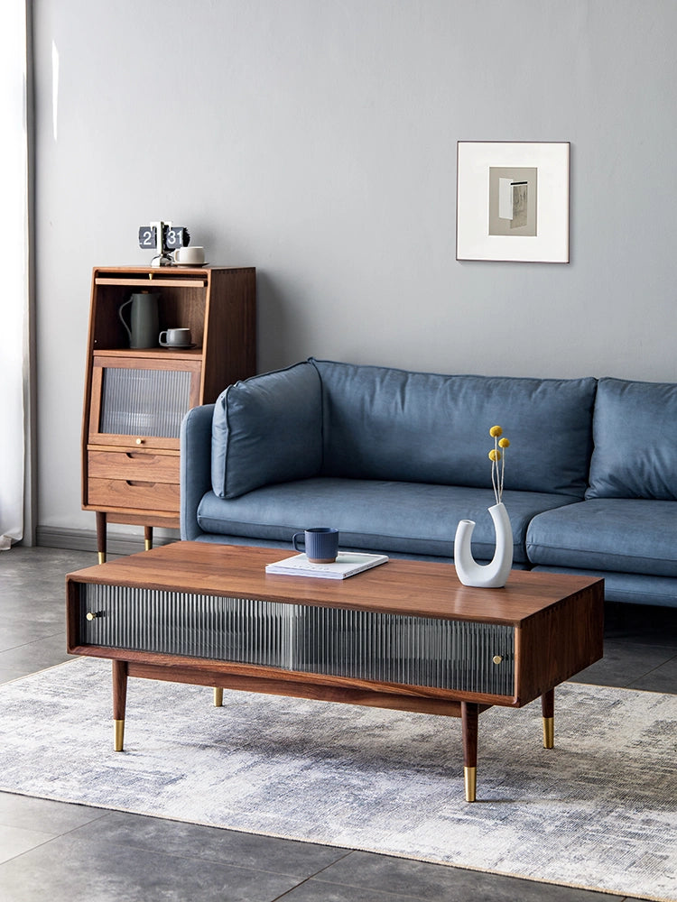 Mazonvintage-Nordic Snow Sliding Door Black Walnut Wood Coffee Table