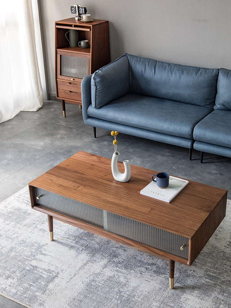 Mazonvintage-Nordic Snow Sliding Door Black Walnut Wood Coffee Table