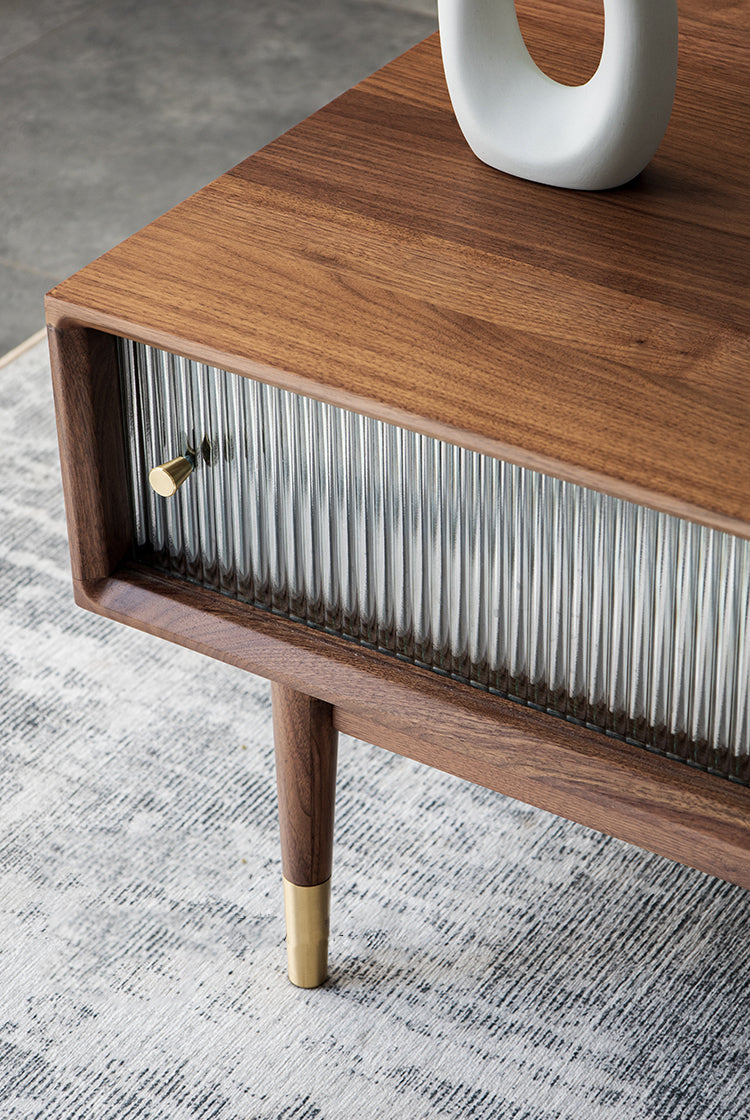 Mazonvintage-Nordic Snow Sliding Door Black Walnut Wood Coffee Table