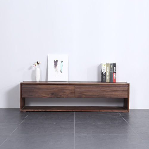 Mazonvintage-Forte Simple Design Solid Black Walnut Wood Bench with 2 Drawers