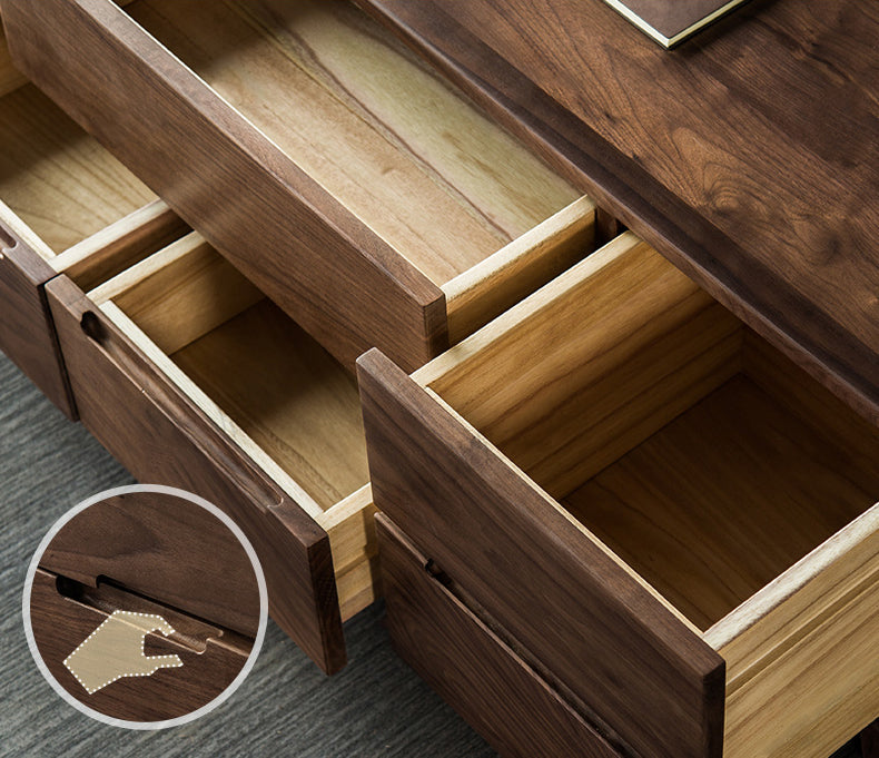 Mazonvintage-Bespoke Multi-Drawers Solid Black Walnut Wood Rectangle Coffee Table
