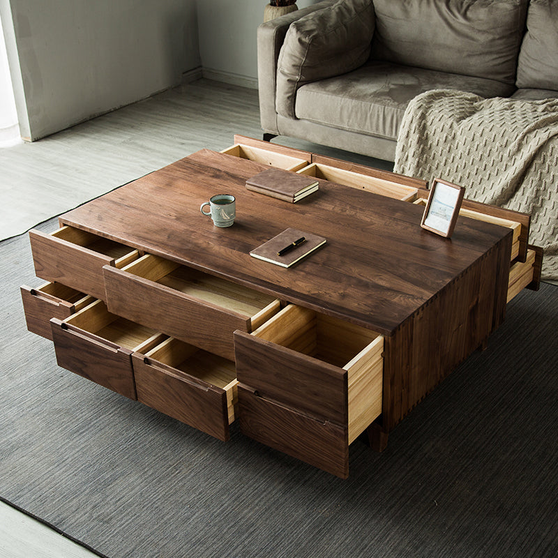 Mazonvintage-Bespoke Multi-Drawers Solid Black Walnut Wood Rectangle Coffee Table