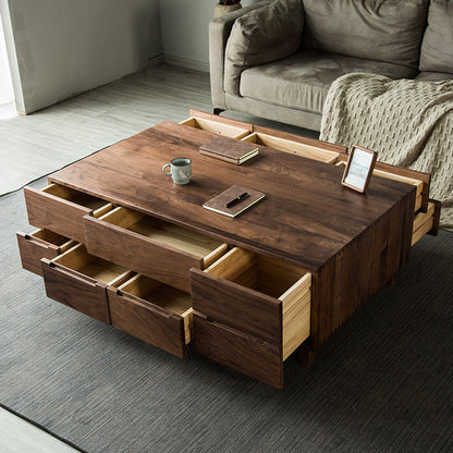 Mazonvintage-Bespoke Multi-Drawers Solid Black Walnut Wood Rectangle Coffee Table