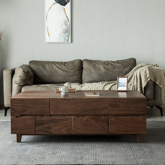 Mazonvintage-Bespoke Multi-Drawers Solid Black Walnut Wood Rectangle Coffee Table