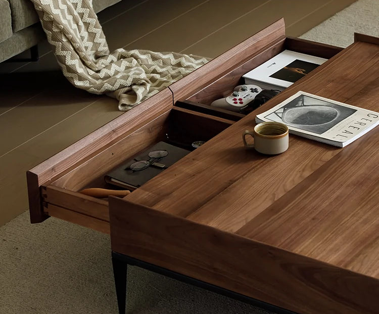 Mazonvintage-TimberWave Large Square Real Walnut Wood Coffee Table