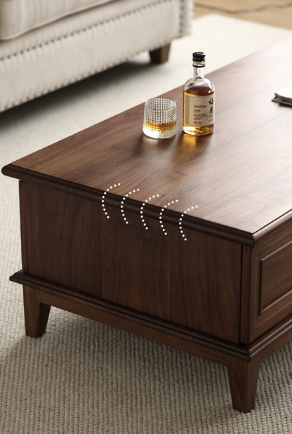 Mazonvintage-American Retro Black Walnut Wood Coffee Table with 2 Drawers