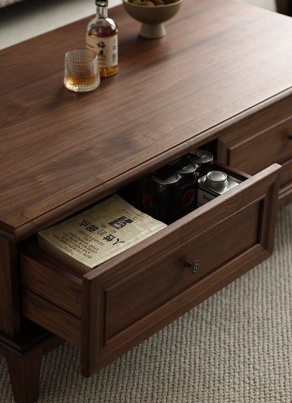 Mazonvintage-American Retro Black Walnut Wood Coffee Table with 2 Drawers