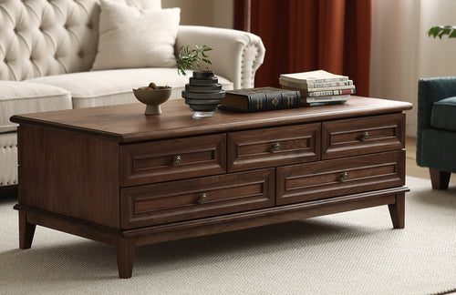 Mazonvintage-American Multi-Drawers Black Walnut Wood Coffee Table