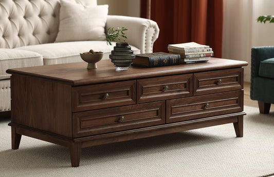 Mazonvintage-American Multi-Drawers Black Walnut Wood Coffee Table