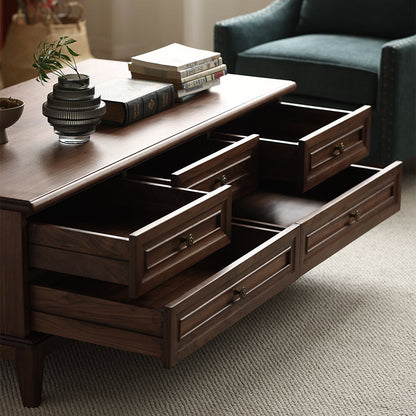 Mazonvintage-American Multi-Drawers Black Walnut Wood Coffee Table