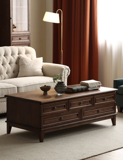Mazonvintage-American Multi-Drawers Black Walnut Wood Coffee Table