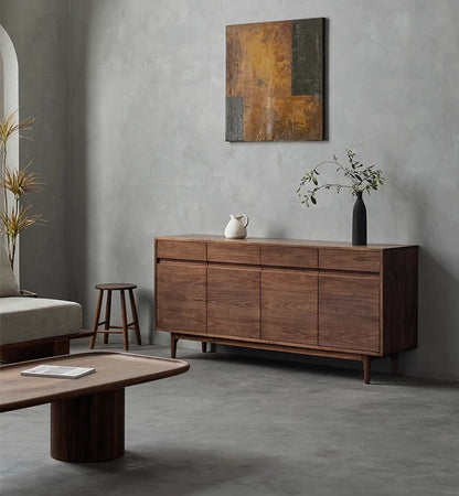 Mazonvintage-Serene Dual Size Design Drawers Dark Walnut Wood Credenza