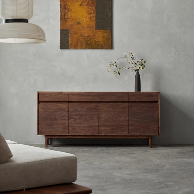 Mazonvintage-Serene Dual Size Design Drawers Dark Walnut Wood Credenza