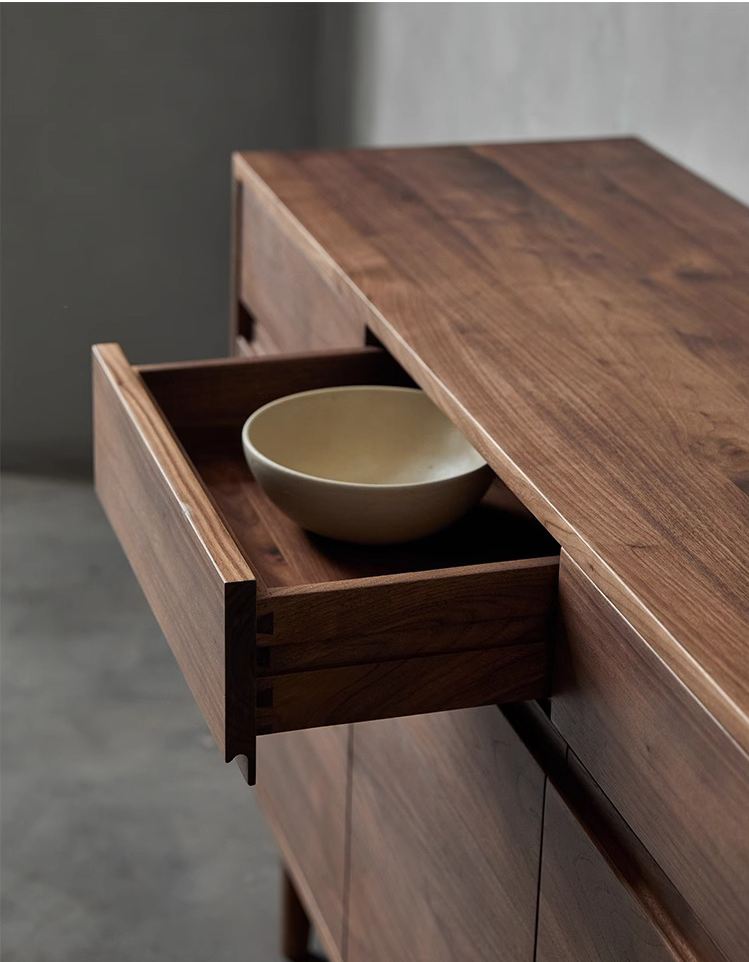Mazonvintage-Serene Dual Size Design Drawers Dark Walnut Wood Credenza