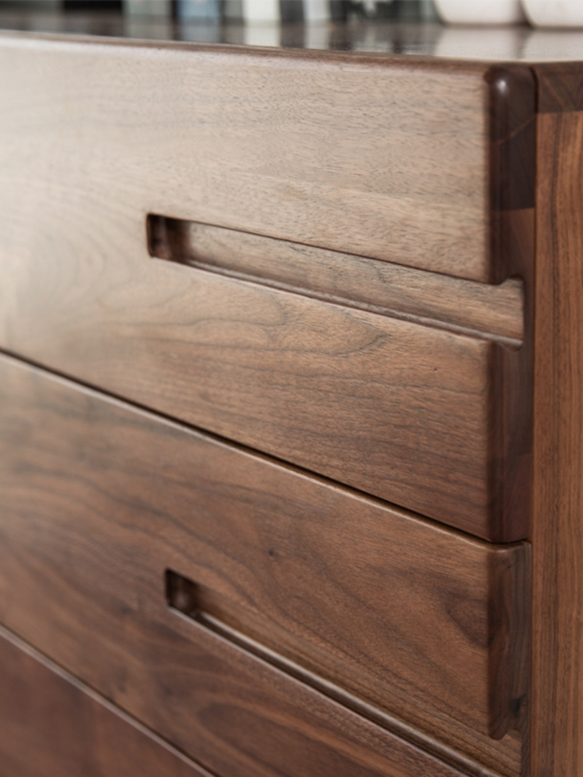 Mazonvintage-Natural Finish Surface Walnut Wood Dresser with Hidden Knob