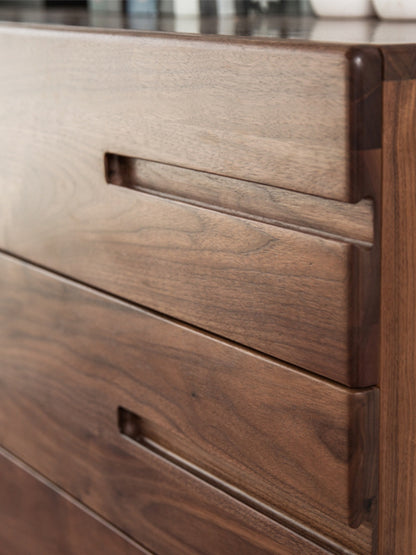 Mazonvintage-Natural Finish Surface Walnut Wood Dresser with Hidden Knob
