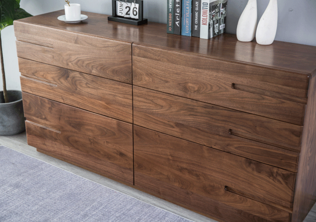 Mazonvintage-Natural Finish Surface Walnut Wood Dresser with Hidden Knob