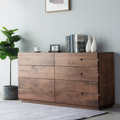Mazonvintage-Natural Finish Surface Walnut Wood Dresser with Hidden Knob