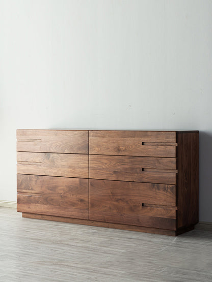 Mazonvintage-Natural Finish Surface Walnut Wood Dresser with Hidden Knob