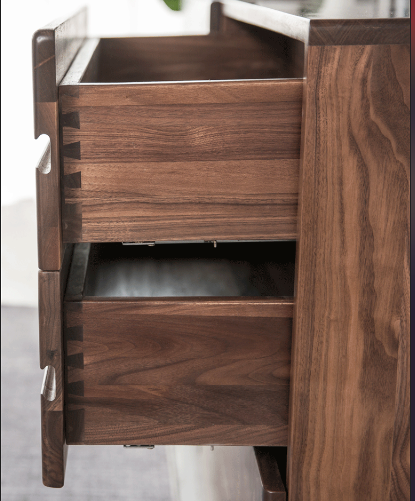 Mazonvintage-Natural Finish Surface Walnut Wood Dresser with Hidden Knob