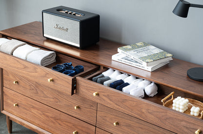 Mazonvintage-Stacked and Slanted 8-Drawer Solid Walnut Wood Dresser