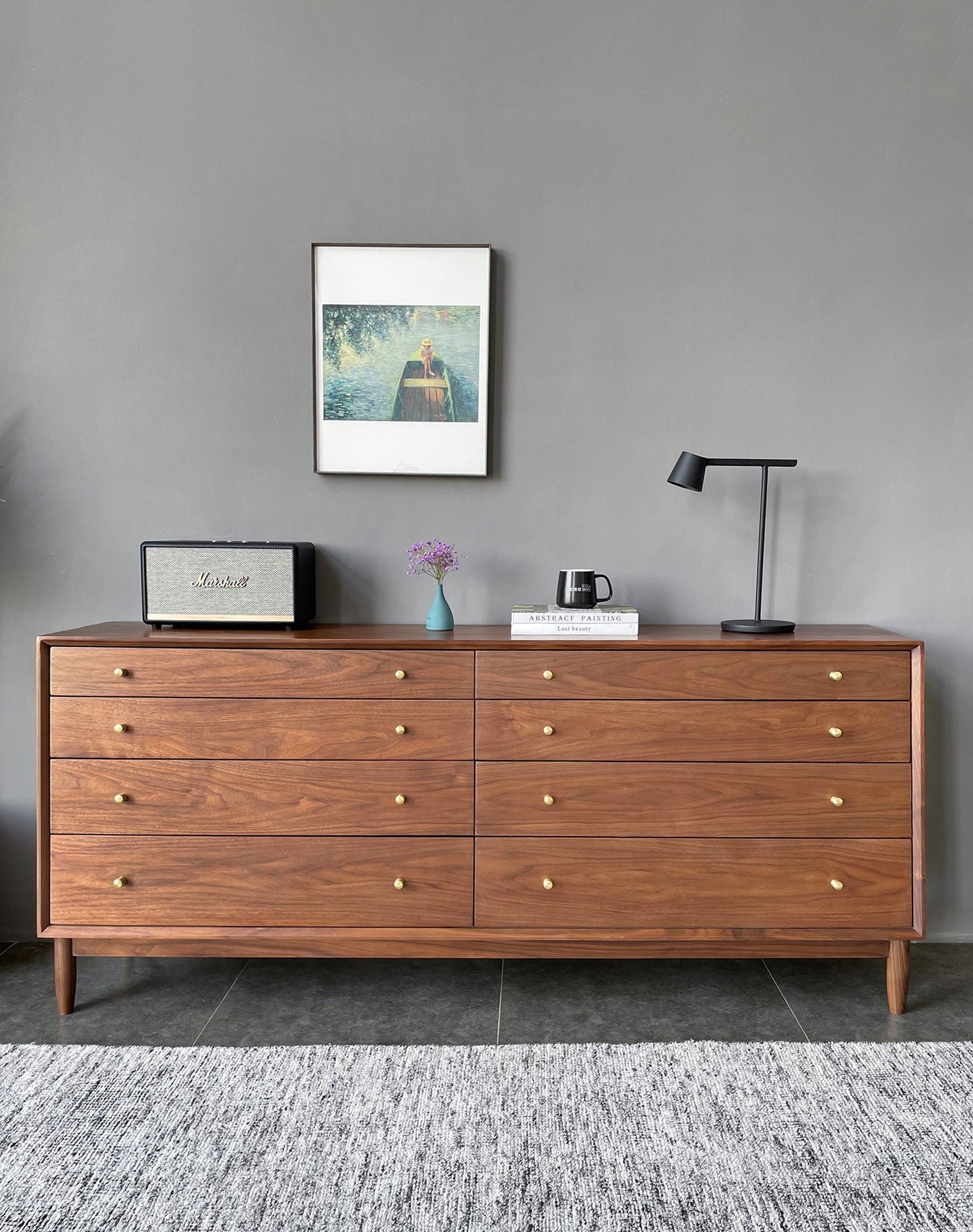 Mazonvintage-Stacked and Slanted 8-Drawer Solid Walnut Wood Dresser