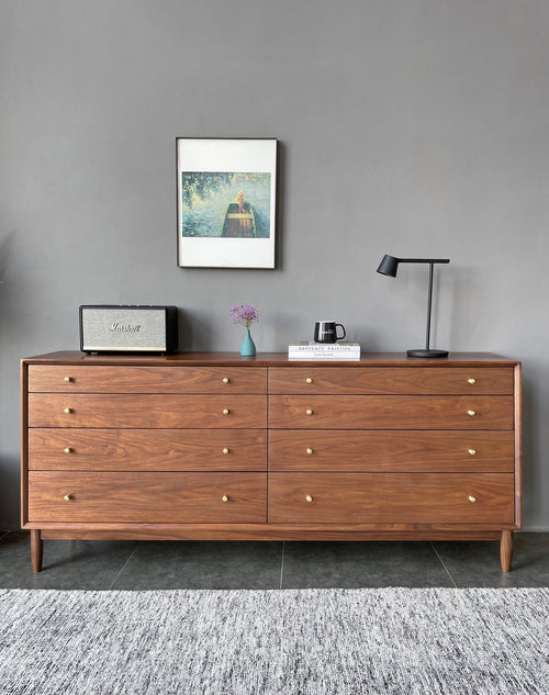 Mazonvintage-Stacked and Slanted 8-Drawer Solid Walnut Wood Dresser