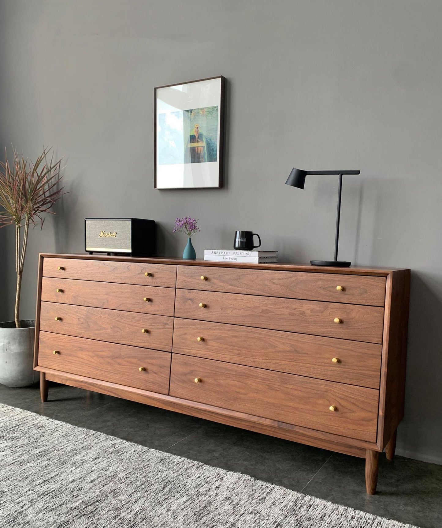 Mazonvintage-Stacked and Slanted 8-Drawer Solid Walnut Wood Dresser