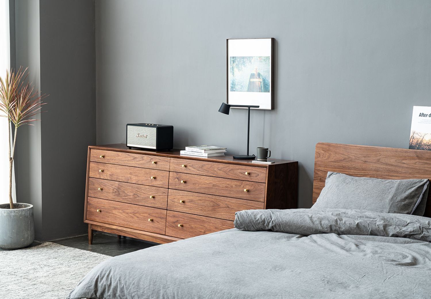 Mazonvintage-Stacked and Slanted 8-Drawer Solid Walnut Wood Dresser