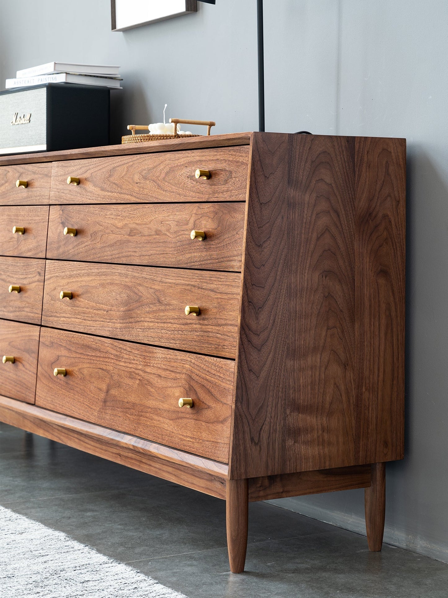 Mazonvintage-Stacked and Slanted 8-Drawer Solid Walnut Wood Dresser