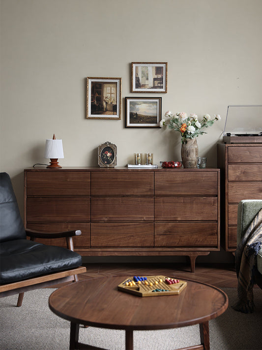 Mazonvintage-NovaTrend 9-Drawer Walnut Wood Dresser