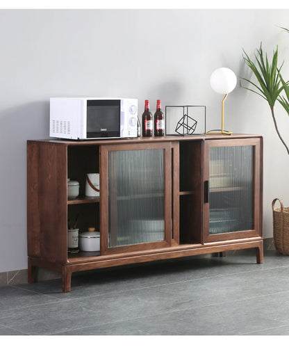 Mazonvintage-Serenity 3 Snow Glass Walnut Wood Cupboard