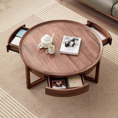 Mazonvintage-Three-Pronged Leg Black Walnut Wood Round Coffee Table