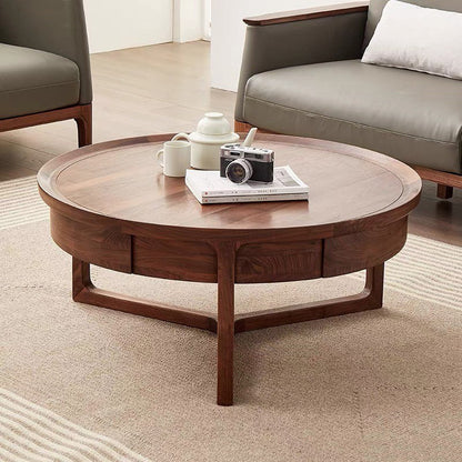 Mazonvintage-Three-Pronged Leg Black Walnut Wood Round Coffee Table