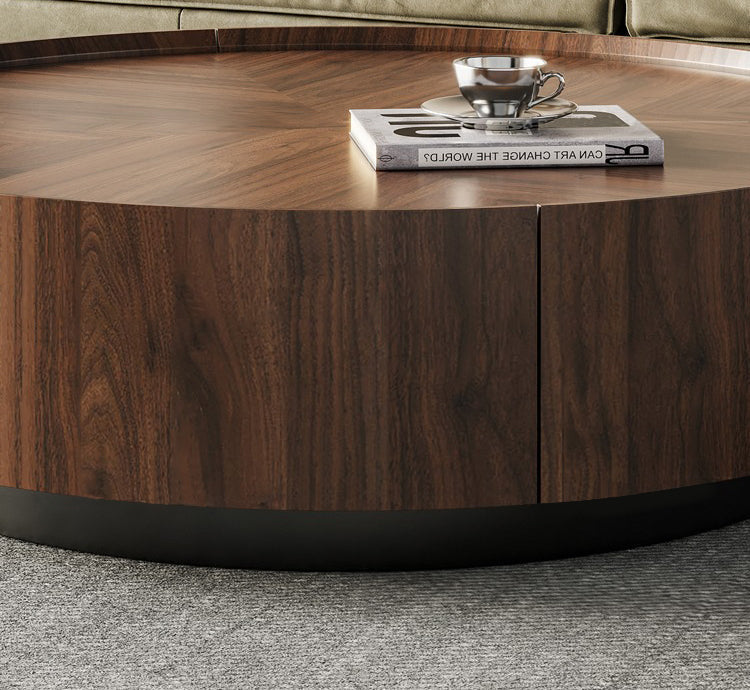 Mazonvintage-Epic Round Shape Dual-Drawers Solid Walnut Wood Coffee Table