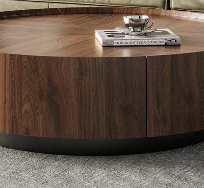 Mazonvintage-Epic Round Shape Dual-Drawers Solid Walnut Wood Coffee Table