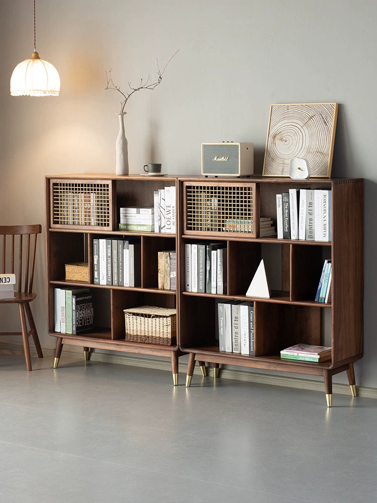 Mazonvintage-Empress Golden Spindle Walnut Wood Bookcase