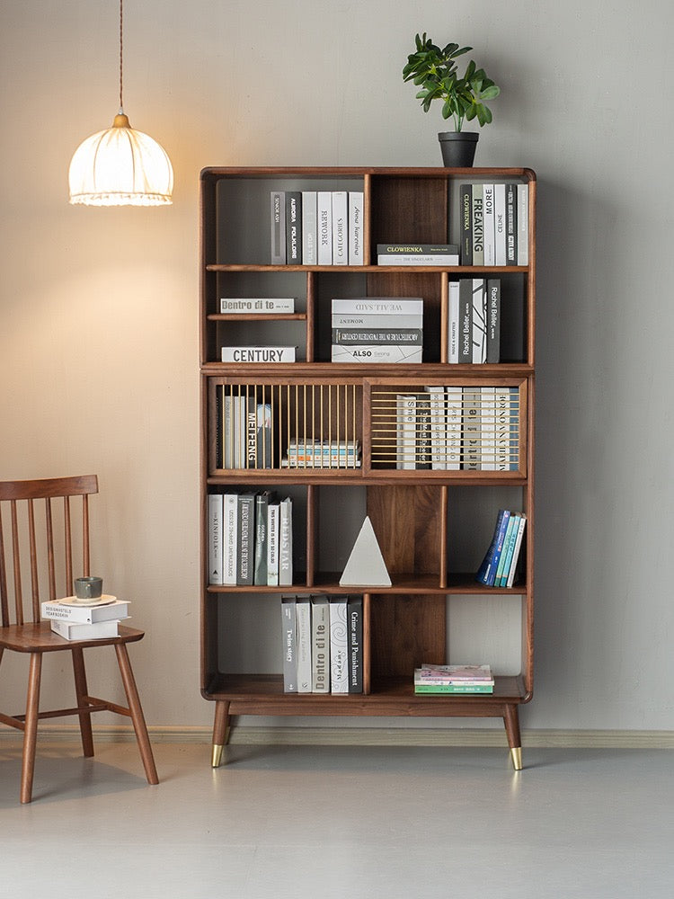 Mazonvintage-Empress Golden Spindle Walnut Wood Bookcase