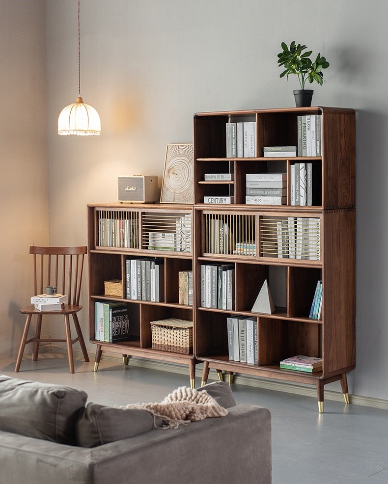Mazonvintage-Empress Golden Spindle Walnut Wood Bookcase