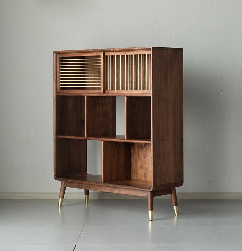 Mazonvintage-Empress Golden Spindle Walnut Wood Bookcase