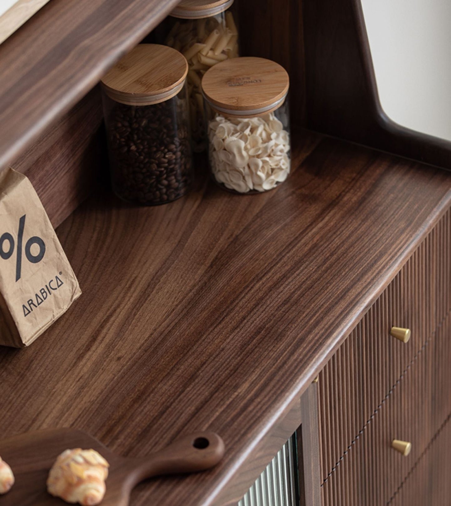 Mazonvintage-Solstice Modern Open Space Walnut Kitchen Cabinet