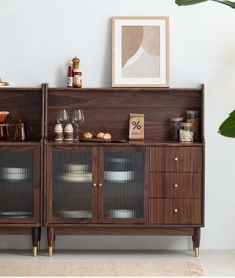 Mazonvintage-Solstice Modern Open Space Walnut Kitchen Cabinet