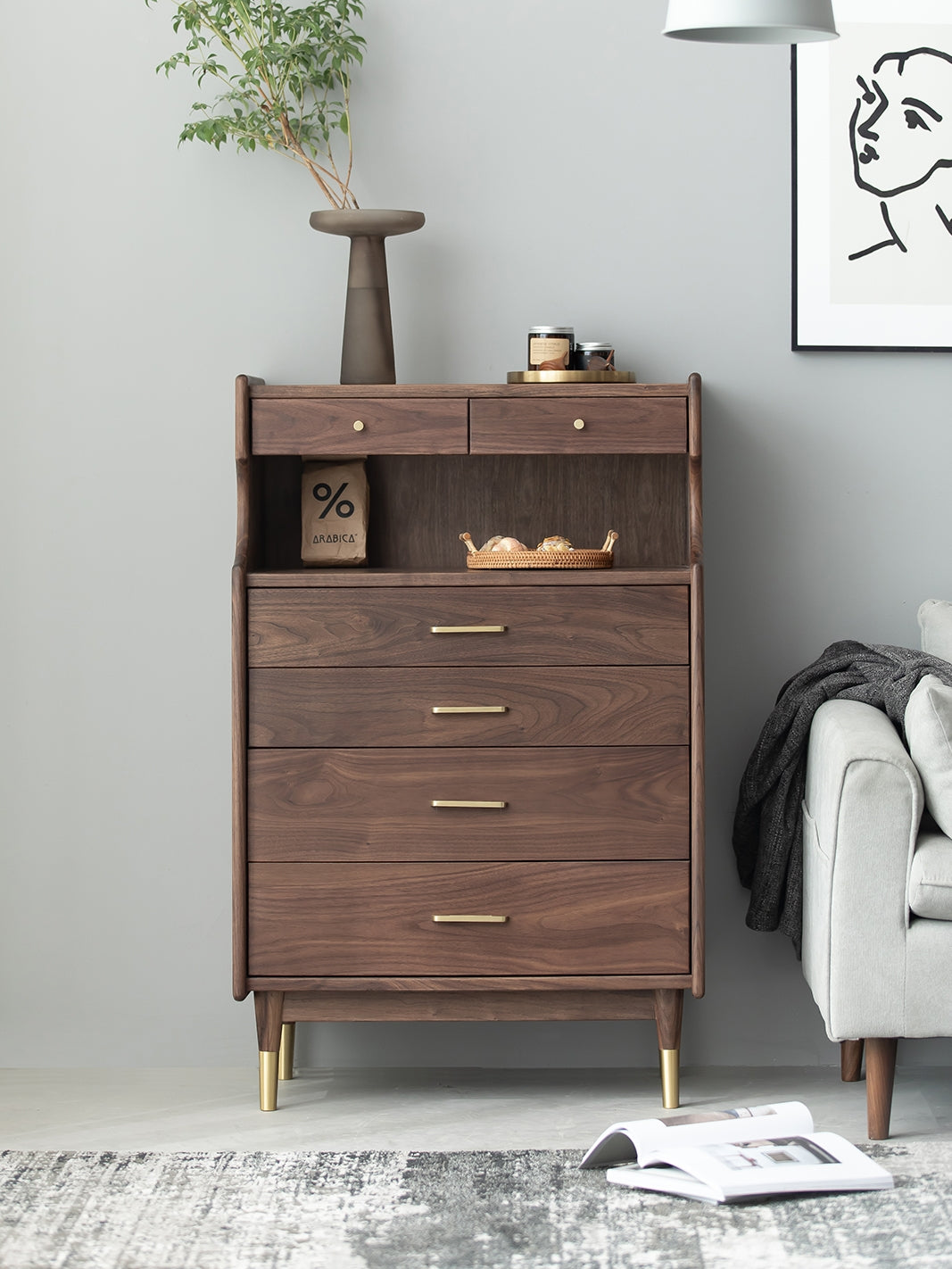 Mazonvintage-Wildflower Solid Black Walnut Wood Top Open Space Cabinet