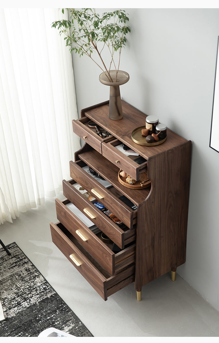 Mazonvintage-Wildflower Solid Black Walnut Wood Top Open Space Cabinet