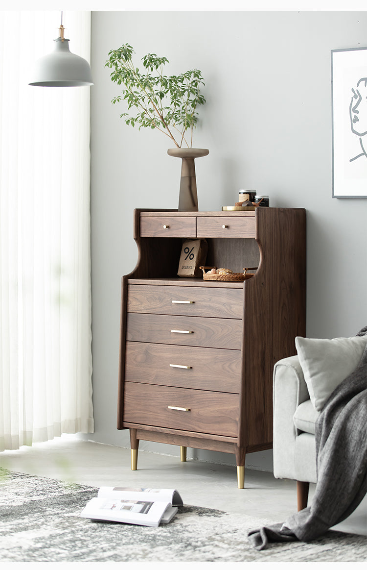 Mazonvintage-Wildflower Solid Black Walnut Wood Top Open Space Cabinet