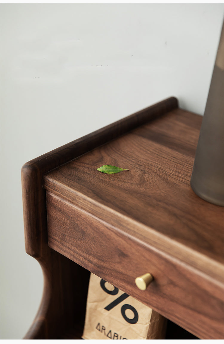 Mazonvintage-Wildflower Solid Black Walnut Wood Top Open Space Cabinet