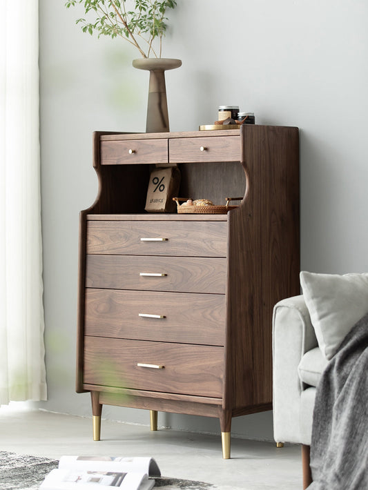 Mazonvintage-Wildflower Solid Black Walnut Wood Top Open Space Cabinet