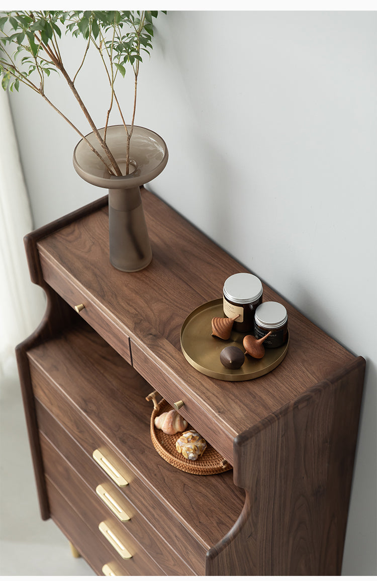 Mazonvintage-Wildflower Solid Black Walnut Wood Top Open Space Cabinet