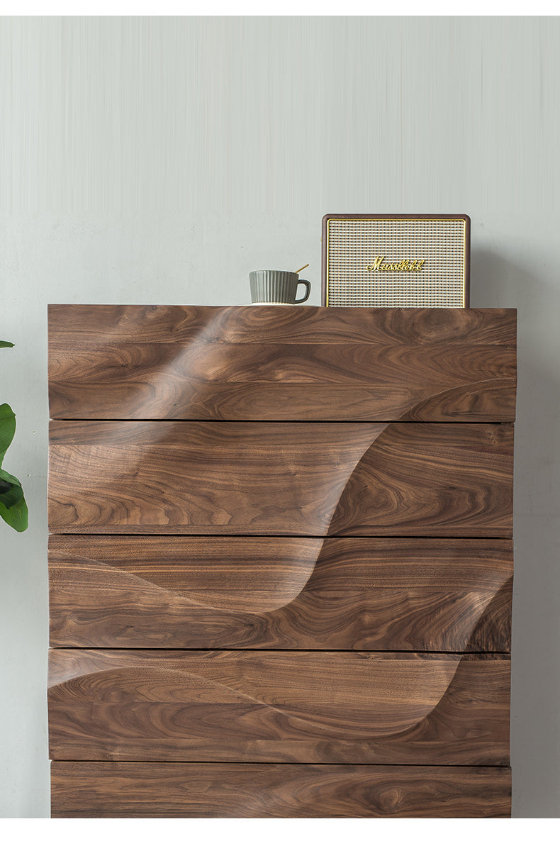 Mazonvintage-Lush Wave Layer Solid Walnut Wood Dresser