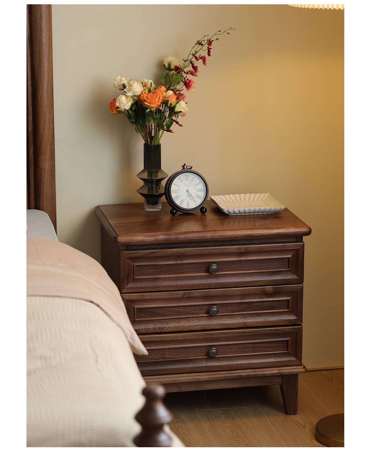 Mazonvintage-Noble Walnut Wood and Black Nightstand